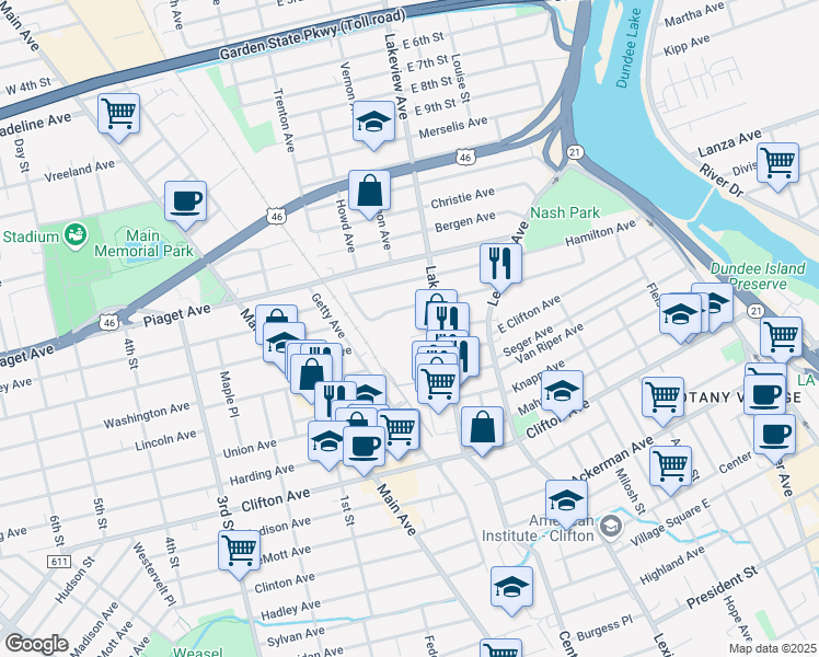 map of restaurants, bars, coffee shops, grocery stores, and more near 54 Caroline Avenue in Clifton