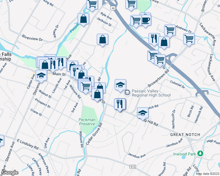 map of restaurants, bars, coffee shops, grocery stores, and more near 17 Hopson Avenue in Little Falls