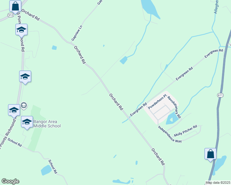 map of restaurants, bars, coffee shops, grocery stores, and more near 685 Orchard Road in Mount Bethel