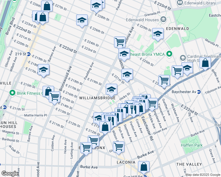 map of restaurants, bars, coffee shops, grocery stores, and more near 1424 Oakley Street in Bronx