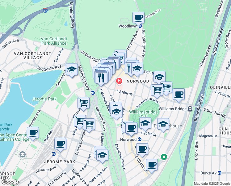 map of restaurants, bars, coffee shops, grocery stores, and more near 3341 Steuben Avenue in Bronx