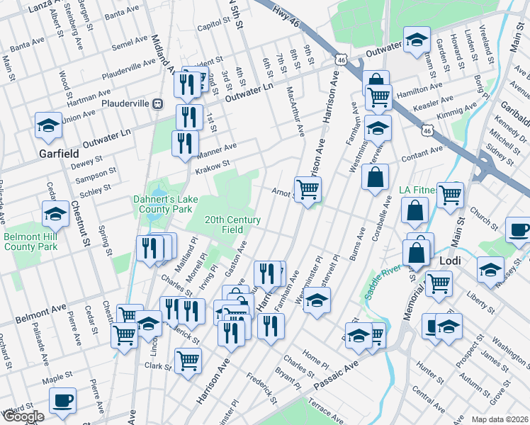 map of restaurants, bars, coffee shops, grocery stores, and more near 216 Gaston Avenue in Garfield