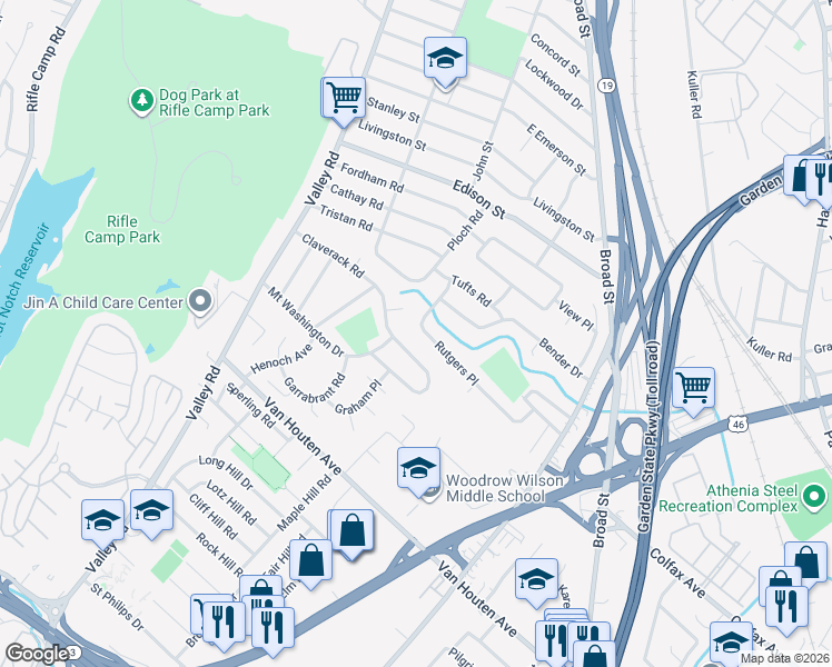 map of restaurants, bars, coffee shops, grocery stores, and more near 68 Rutgers Place in Clifton