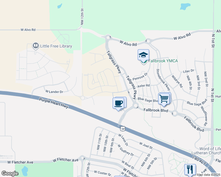 map of restaurants, bars, coffee shops, grocery stores, and more near 801 Aster Road in Lincoln