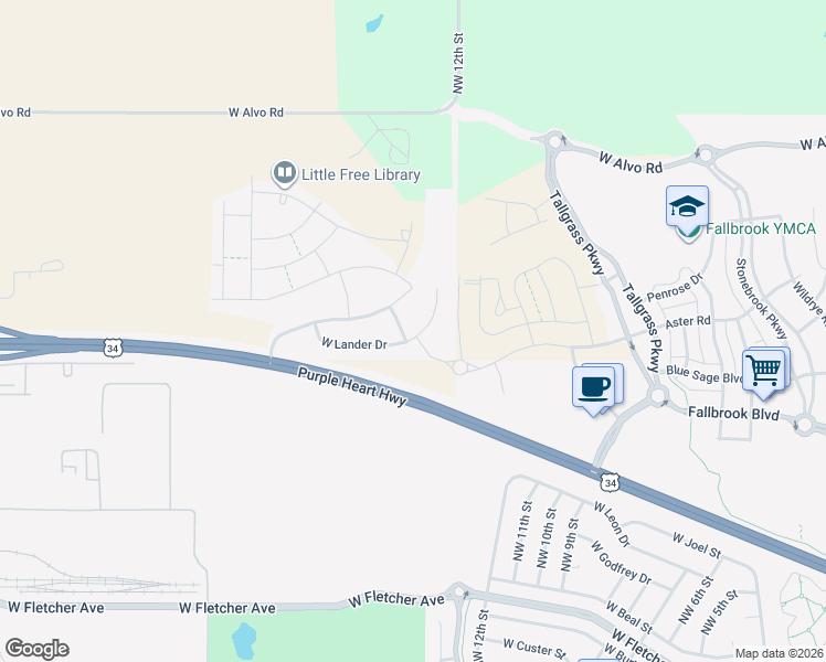 map of restaurants, bars, coffee shops, grocery stores, and more near 1329 West Lander Drive in Lincoln