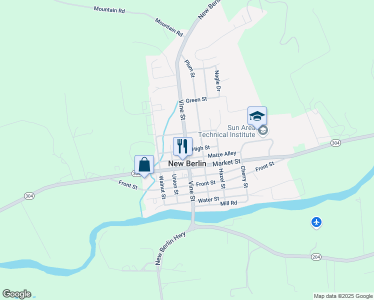 map of restaurants, bars, coffee shops, grocery stores, and more near High Street in New Berlin