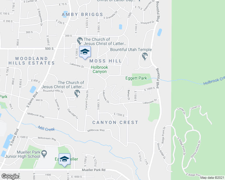 map of restaurants, bars, coffee shops, grocery stores, and more near 1063 Terrace Drive in Bountiful