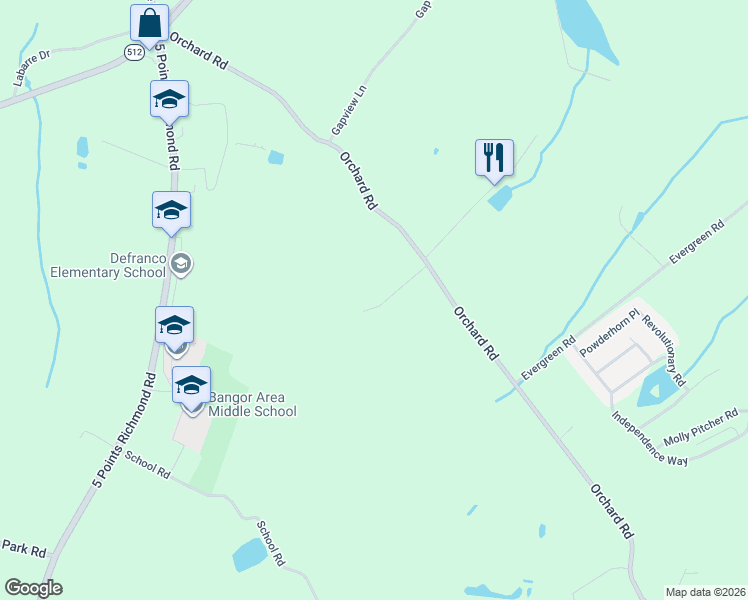 map of restaurants, bars, coffee shops, grocery stores, and more near 768 Orchard Road in Mount Bethel