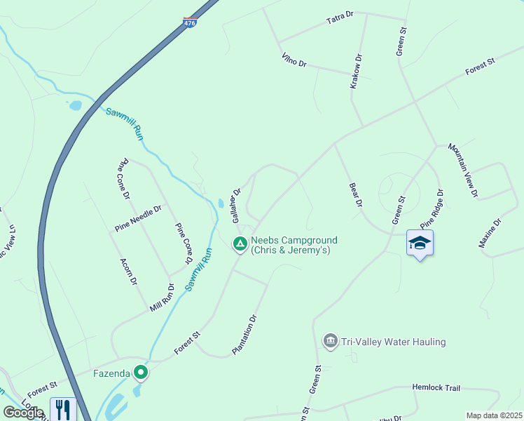map of restaurants, bars, coffee shops, grocery stores, and more near 1074 Forest Street in Lehighton