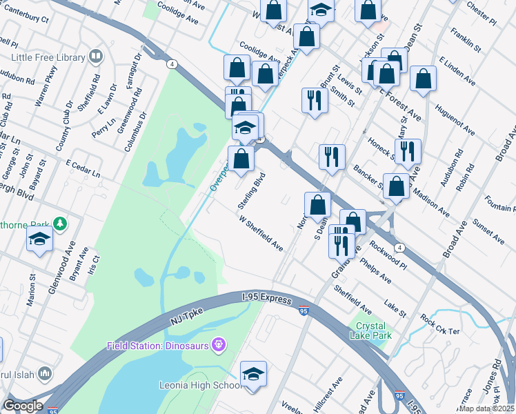 map of restaurants, bars, coffee shops, grocery stores, and more near 500 Nordhoff Place in Englewood