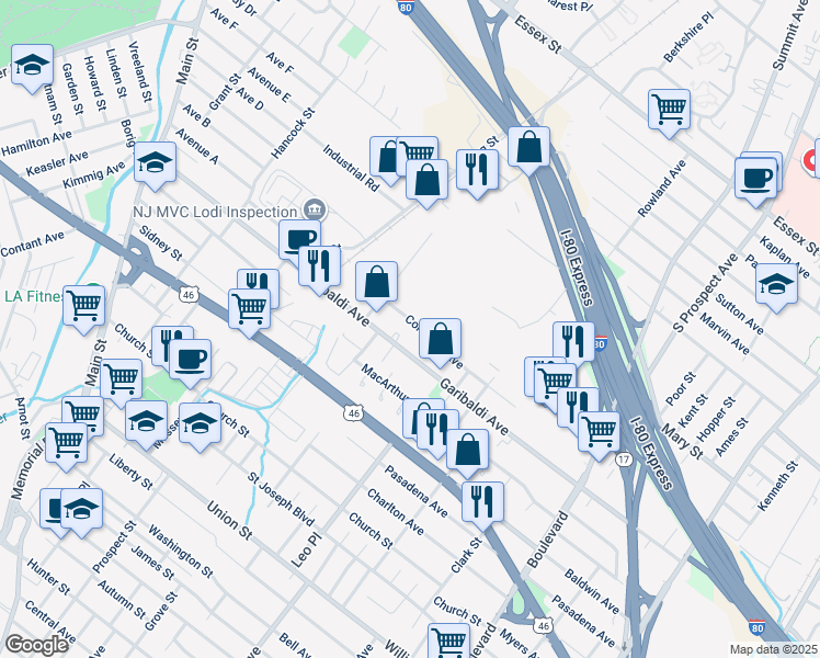 map of restaurants, bars, coffee shops, grocery stores, and more near 273 Garibaldi Avenue in Lodi