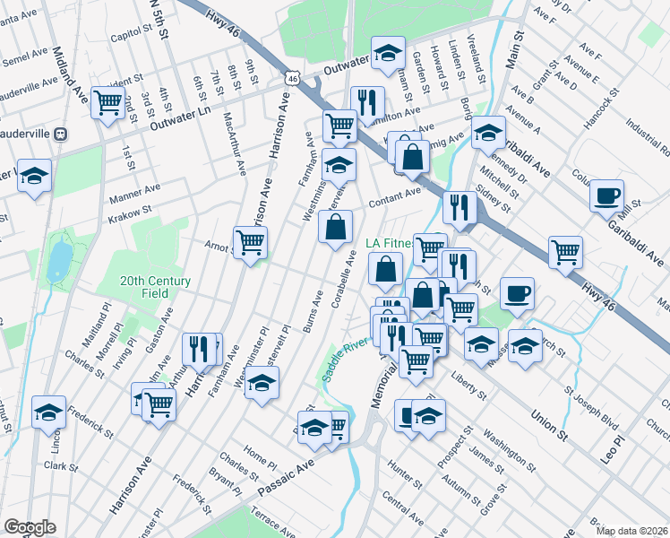 map of restaurants, bars, coffee shops, grocery stores, and more near 145 Corabelle Avenue in Lodi