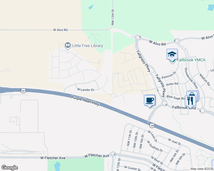 map of restaurants, bars, coffee shops, grocery stores, and more near 1255 West Lander Drive in Lincoln