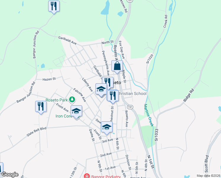 map of restaurants, bars, coffee shops, grocery stores, and more near 203 Garibaldi Avenue in Roseto
