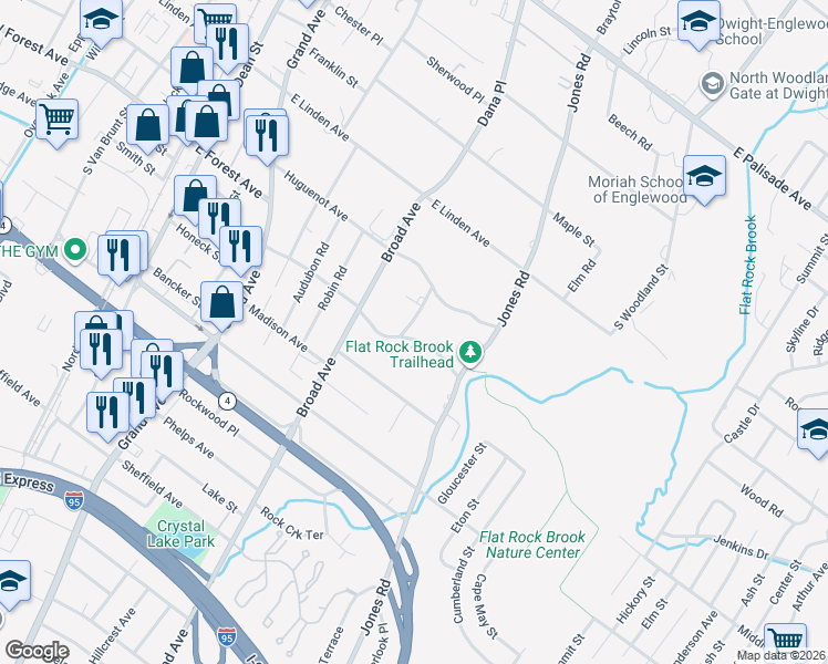 map of restaurants, bars, coffee shops, grocery stores, and more near 254 Fountain Road in Englewood