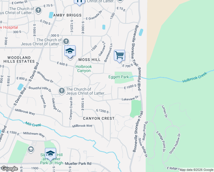 map of restaurants, bars, coffee shops, grocery stores, and more near 1009 Fremont Road in Bountiful