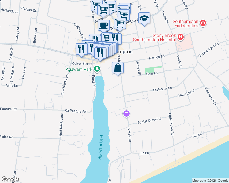 map of restaurants, bars, coffee shops, grocery stores, and more near in Southampton
