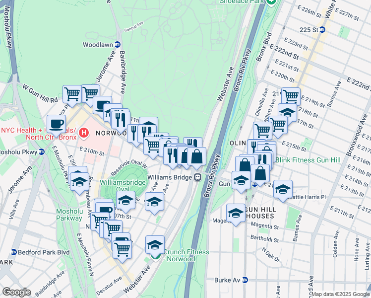 map of restaurants, bars, coffee shops, grocery stores, and more near 3530 Decatur Avenue in Bronx