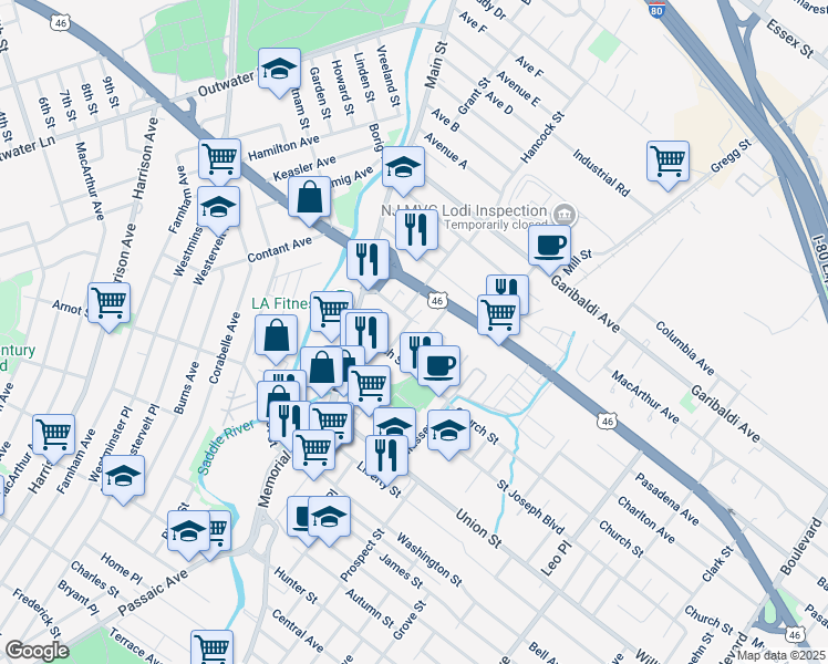 map of restaurants, bars, coffee shops, grocery stores, and more near 9 Hope Street in Lodi