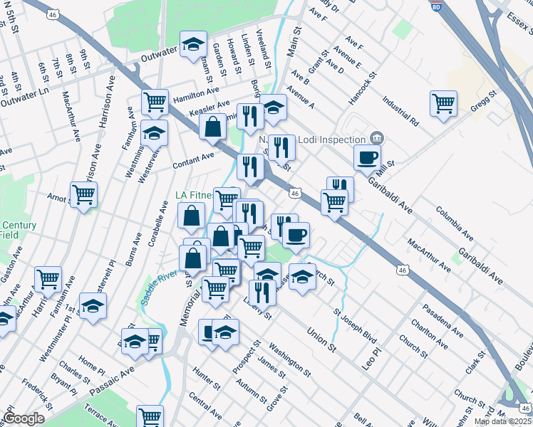 map of restaurants, bars, coffee shops, grocery stores, and more near 9 Hope Street in Lodi