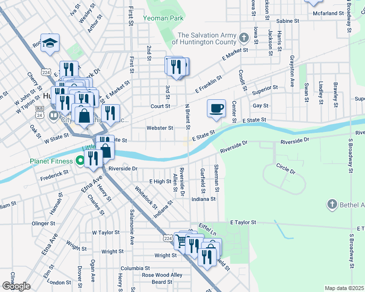map of restaurants, bars, coffee shops, grocery stores, and more near 651 East State Street in Huntington