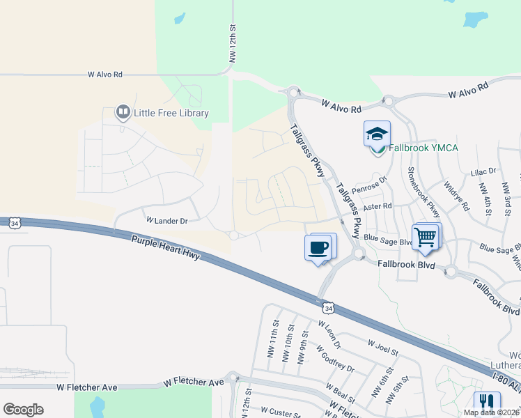 map of restaurants, bars, coffee shops, grocery stores, and more near 6800 Thompson Creek Blvd in Lincoln