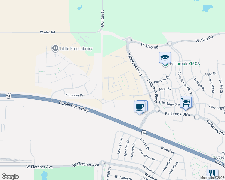 map of restaurants, bars, coffee shops, grocery stores, and more near 6800 Thompson Creek Blvd in Lincoln