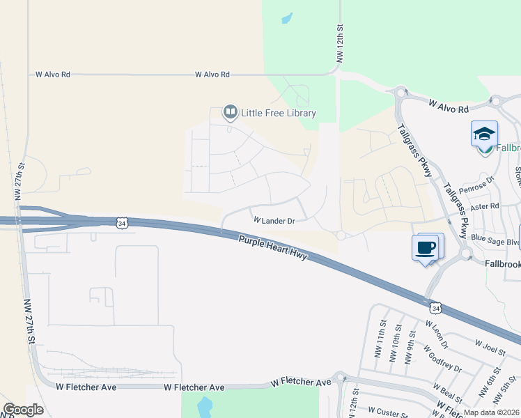 map of restaurants, bars, coffee shops, grocery stores, and more near 1520 West Lander Drive in Lincoln