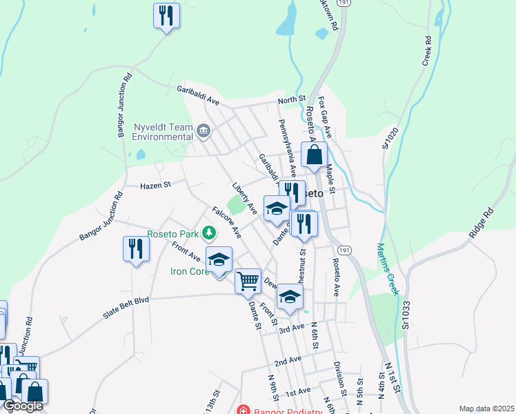 map of restaurants, bars, coffee shops, grocery stores, and more near 319 Liberty Avenue in Bangor