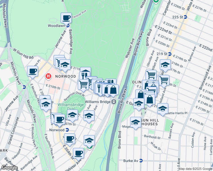 map of restaurants, bars, coffee shops, grocery stores, and more near 3539 Decatur Avenue in Bronx