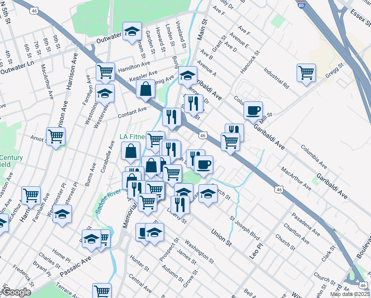 map of restaurants, bars, coffee shops, grocery stores, and more near 9 Hope Street in Lodi