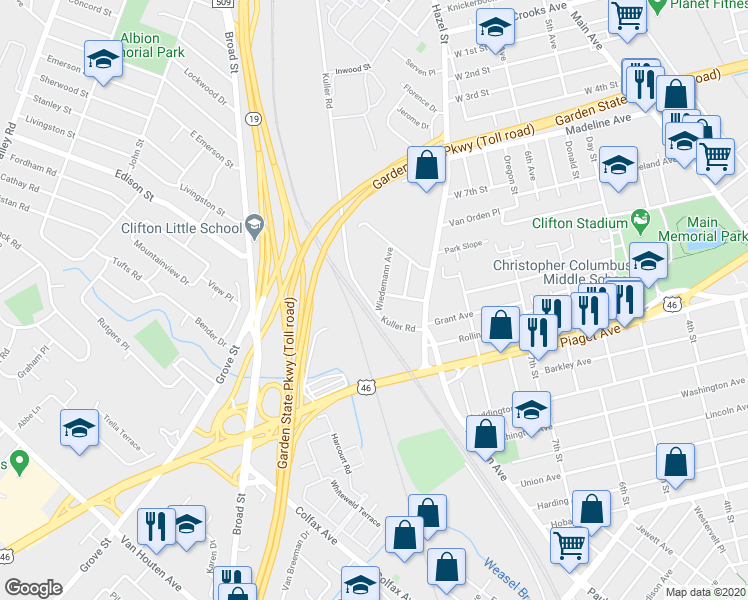 map of restaurants, bars, coffee shops, grocery stores, and more near 53 Wiedemann Avenue in Clifton