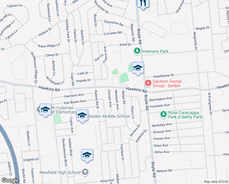 map of restaurants, bars, coffee shops, grocery stores, and more near 4 Newport Avenue in Selden