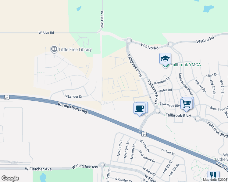 map of restaurants, bars, coffee shops, grocery stores, and more near 6800 Thompson Creek Blvd in Lincoln