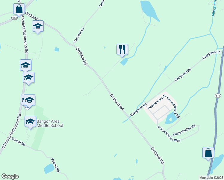map of restaurants, bars, coffee shops, grocery stores, and more near 711 Orchard Road in Mount Bethel