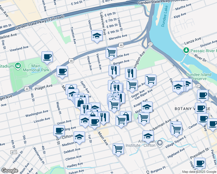 map of restaurants, bars, coffee shops, grocery stores, and more near 54 Caroline Avenue in Clifton