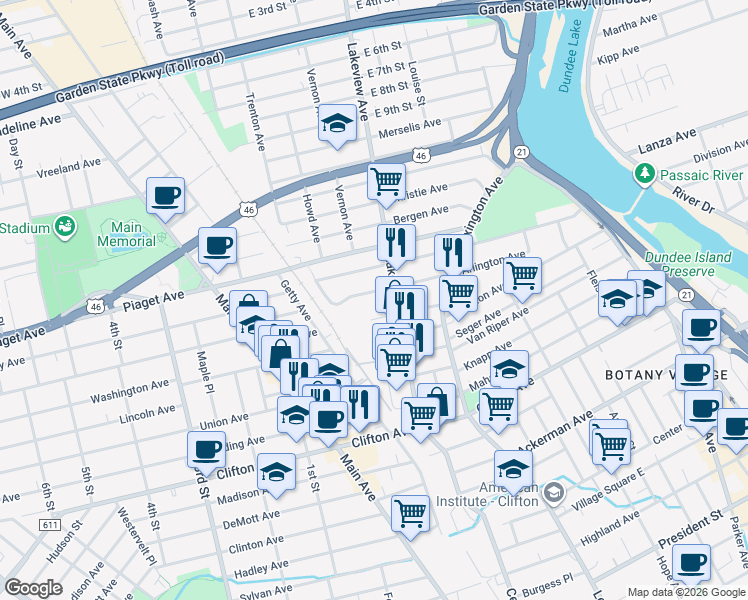 map of restaurants, bars, coffee shops, grocery stores, and more near 54 Caroline Avenue in Clifton