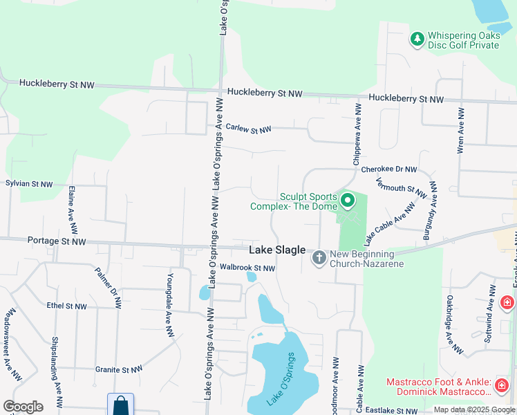 map of restaurants, bars, coffee shops, grocery stores, and more near 6807 Oakcrest Avenue Northwest in North Canton