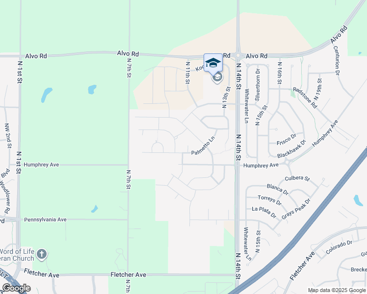 map of restaurants, bars, coffee shops, grocery stores, and more near 961 Palmetto Lane in Lincoln
