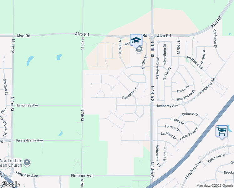 map of restaurants, bars, coffee shops, grocery stores, and more near 961 Palmetto Lane in Lincoln