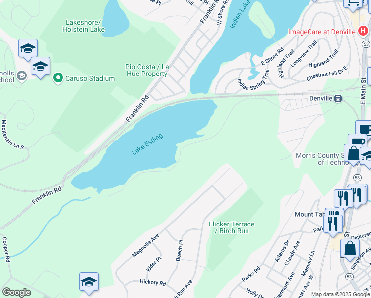 map of restaurants, bars, coffee shops, grocery stores, and more near 30 Estling Lake Road in Denville