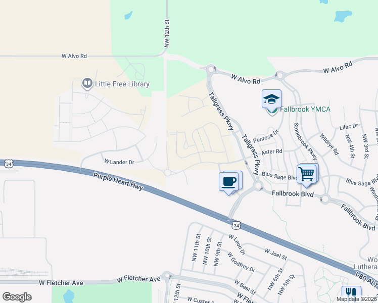 map of restaurants, bars, coffee shops, grocery stores, and more near 801 Aster Road in Lincoln