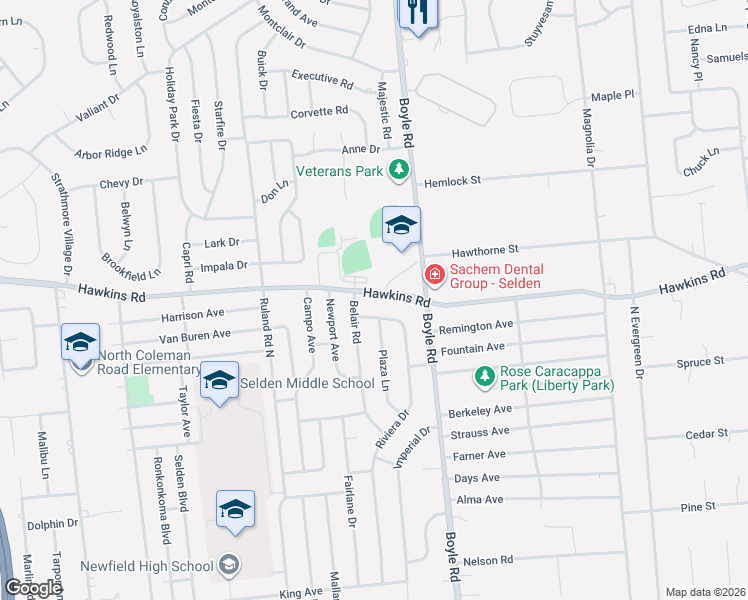 map of restaurants, bars, coffee shops, grocery stores, and more near 2 Riviera Drive in Selden