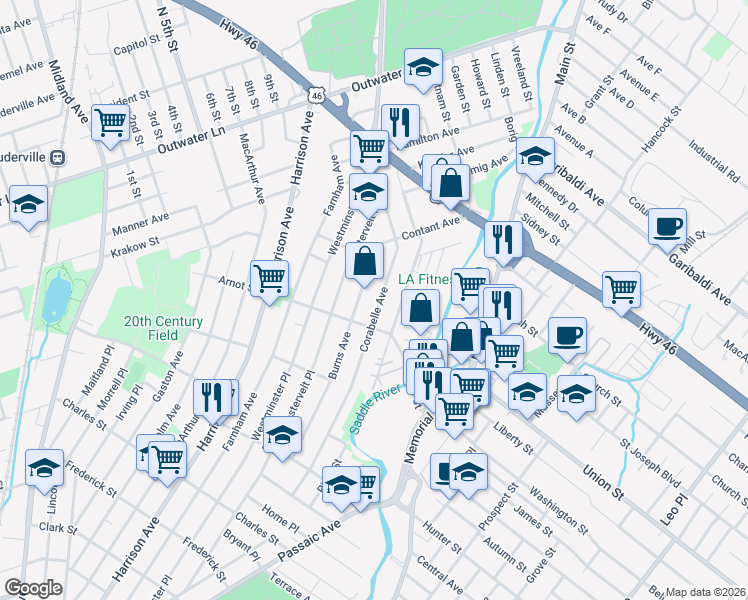 map of restaurants, bars, coffee shops, grocery stores, and more near 145 Corabelle Avenue in Lodi