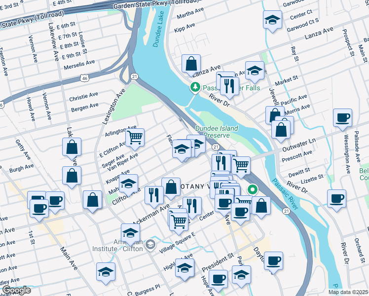 map of restaurants, bars, coffee shops, grocery stores, and more near 22 Varettoni Place in Clifton