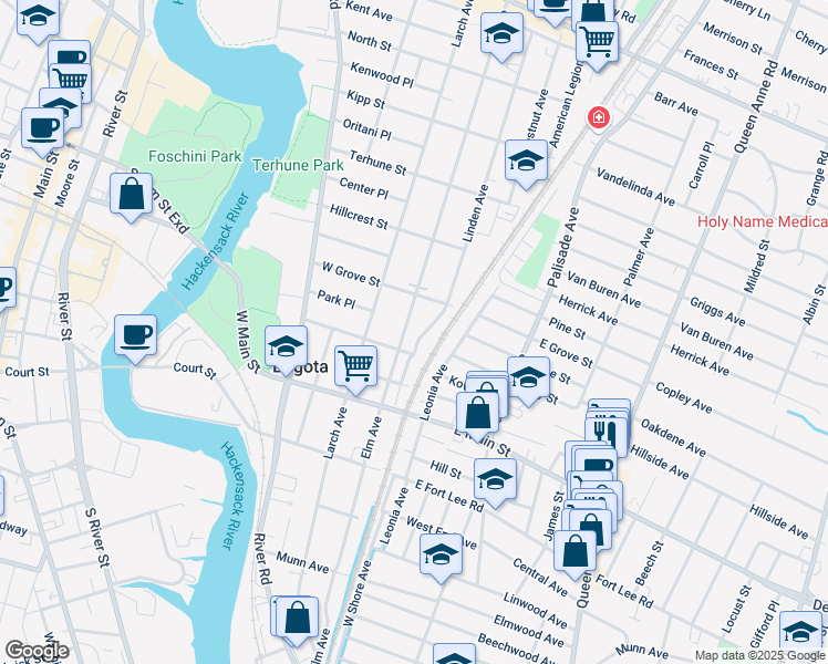 map of restaurants, bars, coffee shops, grocery stores, and more near 393 Linden Avenue in Bogota