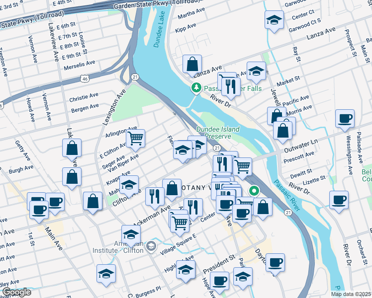 map of restaurants, bars, coffee shops, grocery stores, and more near 22 Varettoni Place in Clifton
