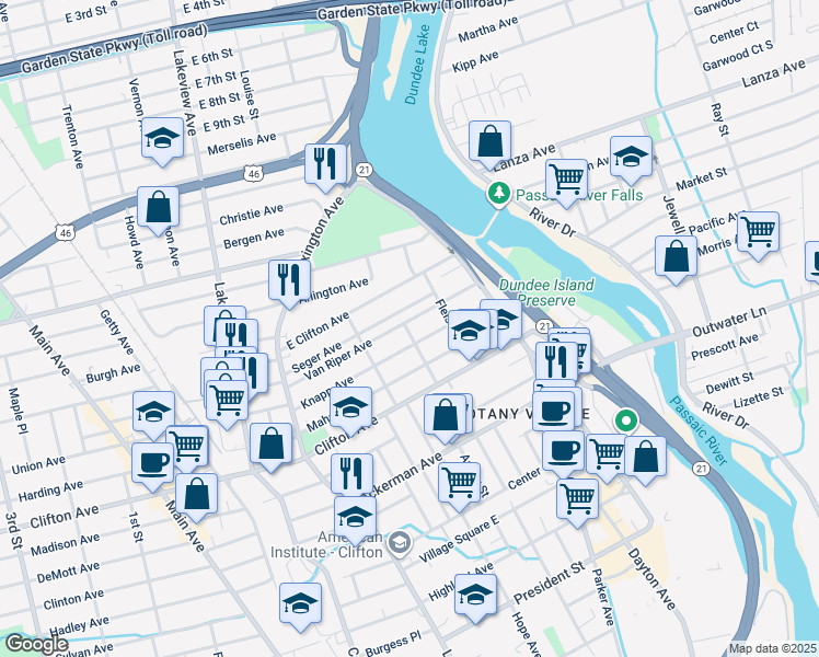 map of restaurants, bars, coffee shops, grocery stores, and more near 81 Knapp Avenue in Clifton