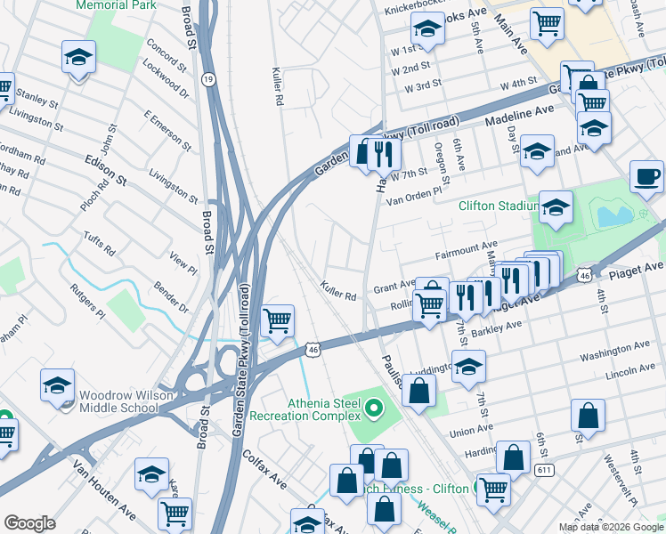 map of restaurants, bars, coffee shops, grocery stores, and more near 35 Hazel Street in Clifton