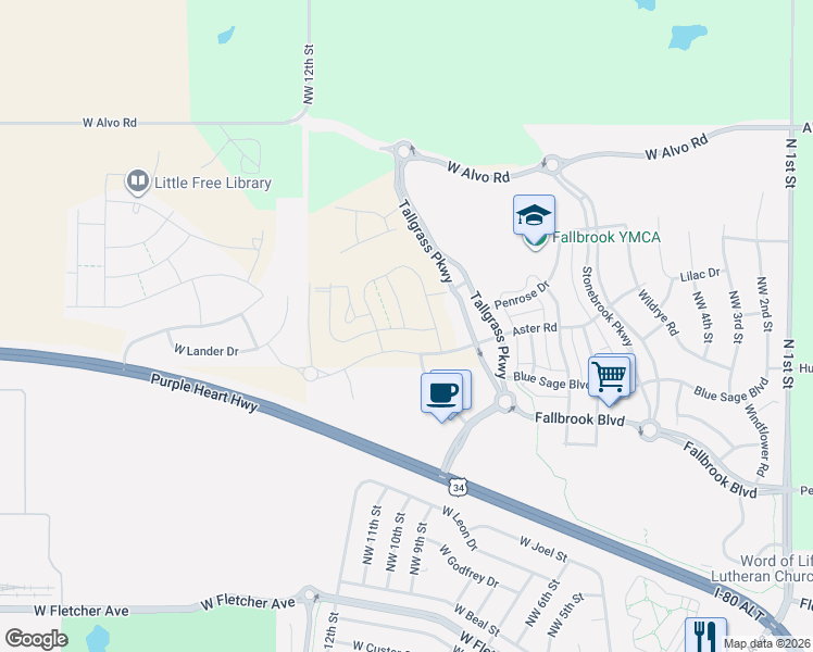 map of restaurants, bars, coffee shops, grocery stores, and more near 801 Aster Road in Lincoln